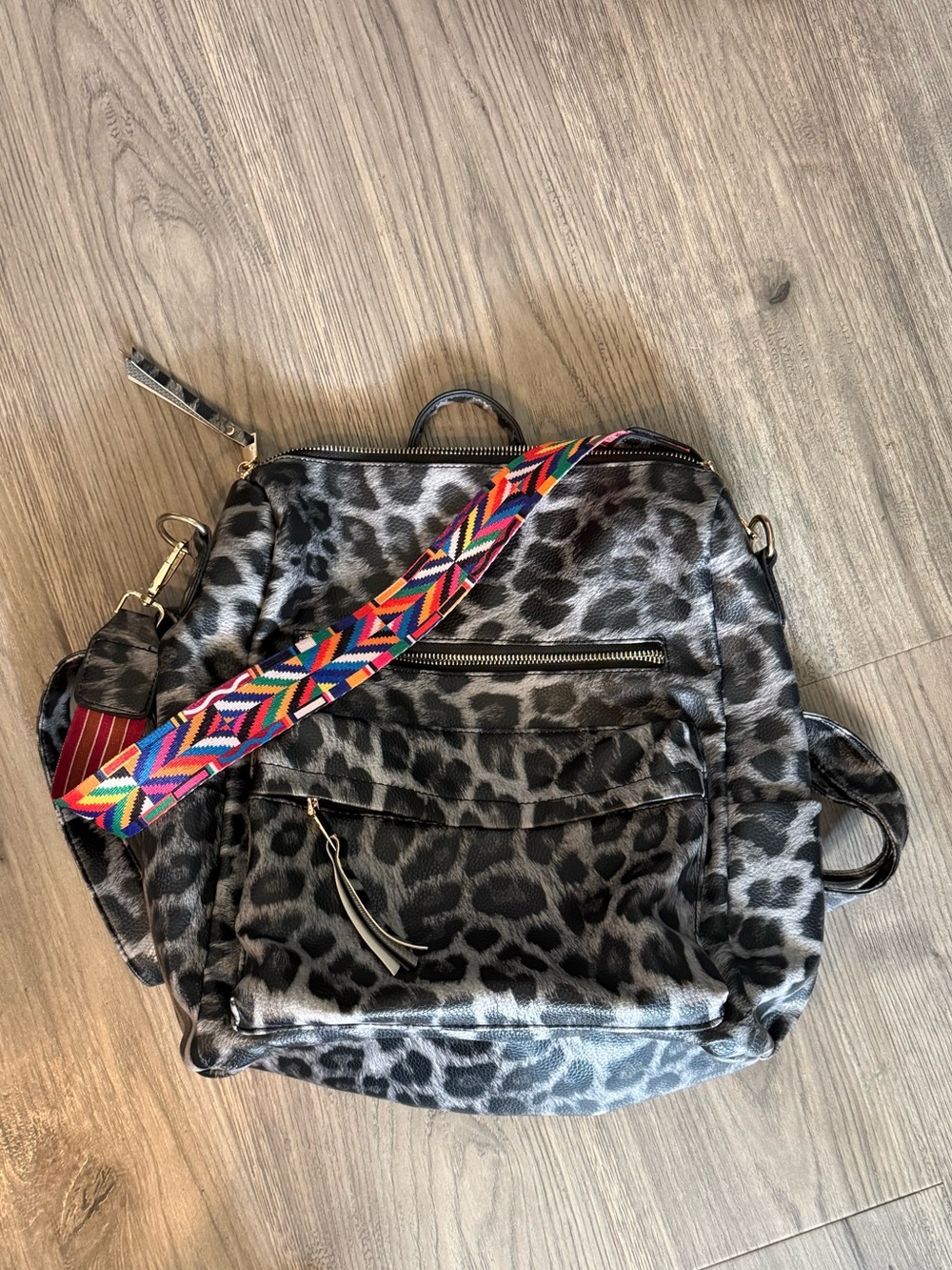 Leopard Print Convertible Women’s Backpack Tote - Gray
